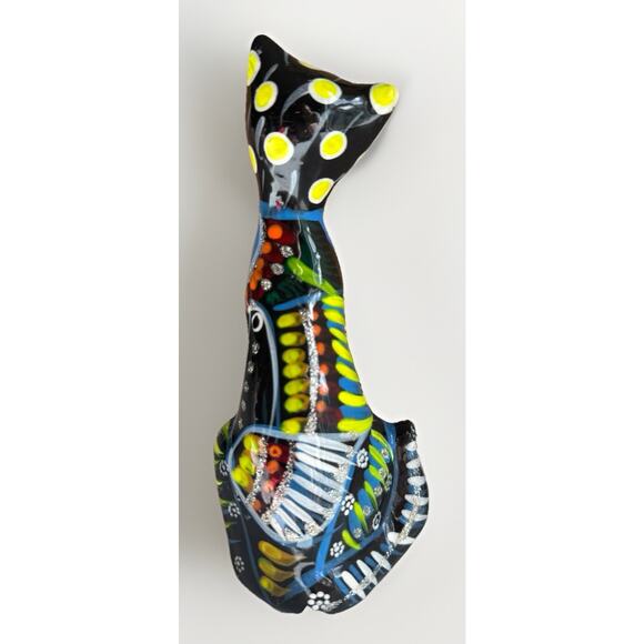 Vintage Cat Figurine Hand Painted Skeleton Mexican Folk Art Clay Pottery 6” - Picture 3 of 4